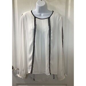 White House Black Market Top 10 Pintucks Crochet Hi-Lo Lined Off-White Classic